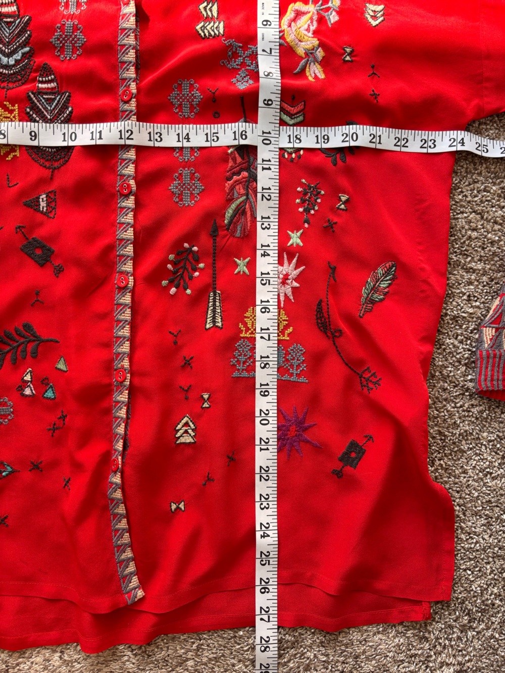 Johnny Was Byia Silk Button-Down Tunic Red women’s small oversized embroidered - Picture 12 of 12